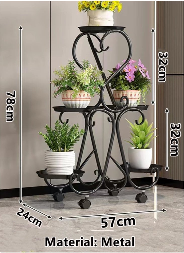 Kutis - 1-Piece Metal Plant Rack Stand Flower Shelf Storage with Wheels Black 57x24x78 cm - Image 1