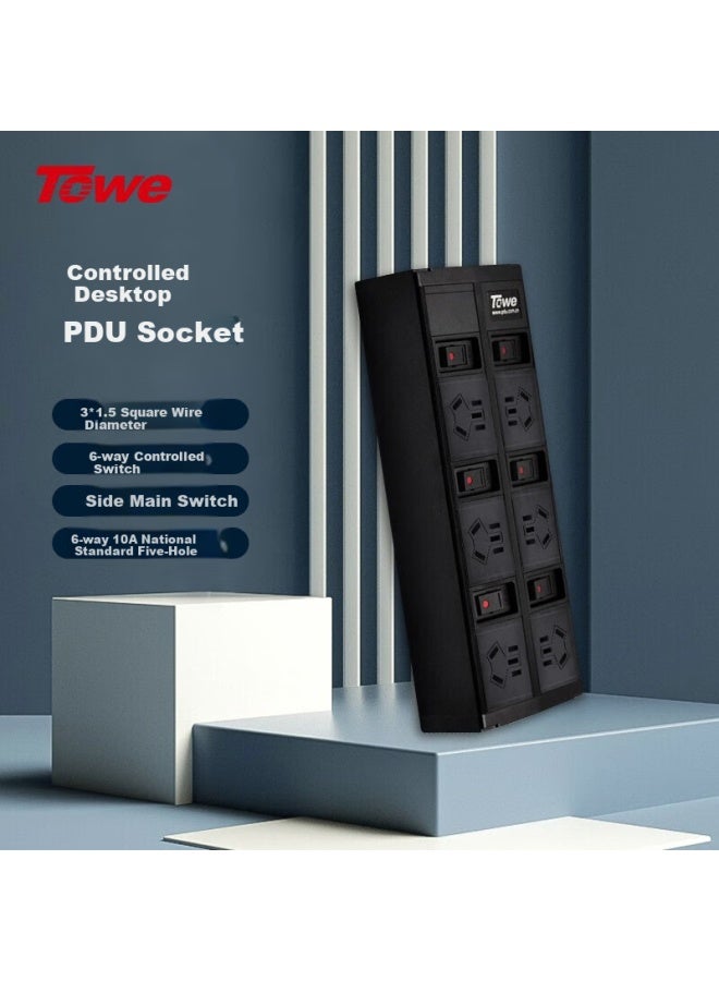 Towe Desktop Pdu Power Strip Socket Overload Protection Extension Cord Home Office Aluminum Alloy Power Strip 6 Outlets 10a Individual Control New National Standard Five-hole - Image 1