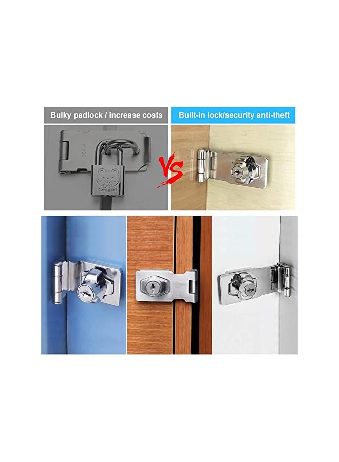 promass Small Hasp and Staple 90 Degrees Metal Lock Hasp 3 Inch/76mm Door Bolt Latch Buckle Safety Door Clasp Knob Shed Locks with Padlock, Key, Screws for Cabinets Cupboard Drawer Gate, Silver - Image 3