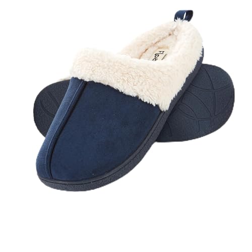 Floopi House Slippers for Women, Fur Lined Clog Womens Slippers Cozy Memory Foam with Indoor & Outdoor Anti Skid Sole (M, Navy-301) - Image 1