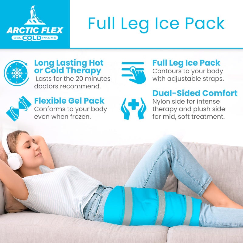 Arctic Flex Full Leg Ice Pack Wrap (Hot & Cold Therapy) - Large, Reusable Gel Ice Pack for Injuries & Swelling - ICY Sleeve for Leg Pain Relief - Cold/Hot Wrap for Thigh, HIPS, Knee, Shins & Back - Image 2