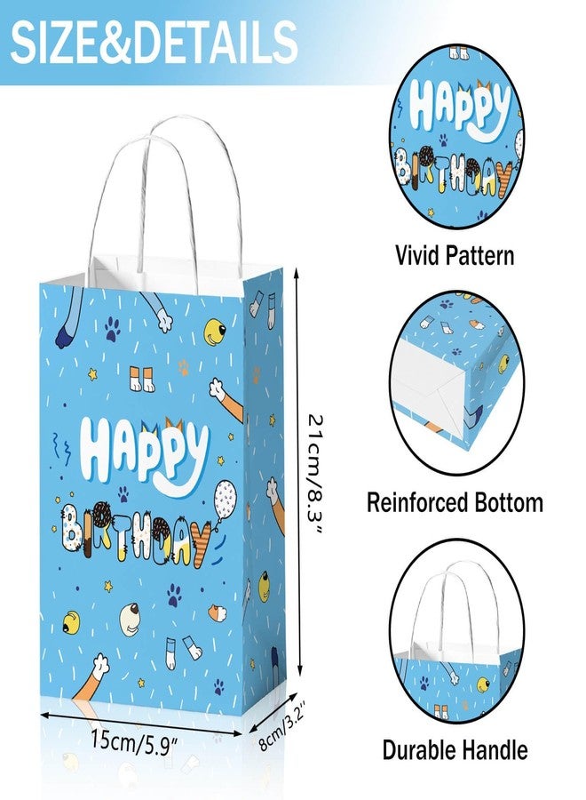 Reyoust 24pcs Blue Dog Gift Paper Bags with Handles Cartoon Animal Happy Birthday Treat Bags for Cookies Cakes Chocolates Candies Goodie Bags for Gifts for Boys - Image 2