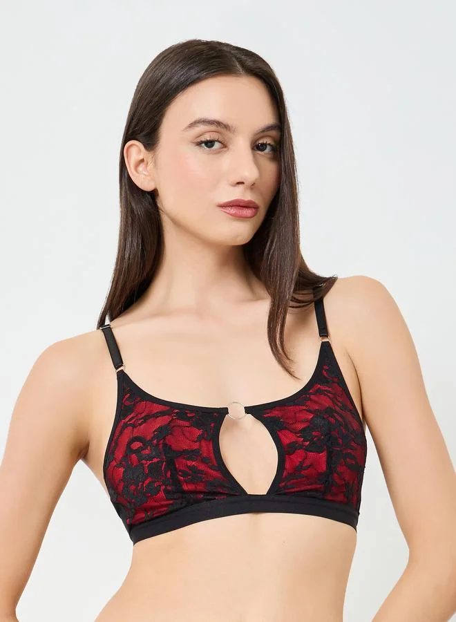 Take Two Black Contrast Red Lace Cut Out Padded Non Wired Bra