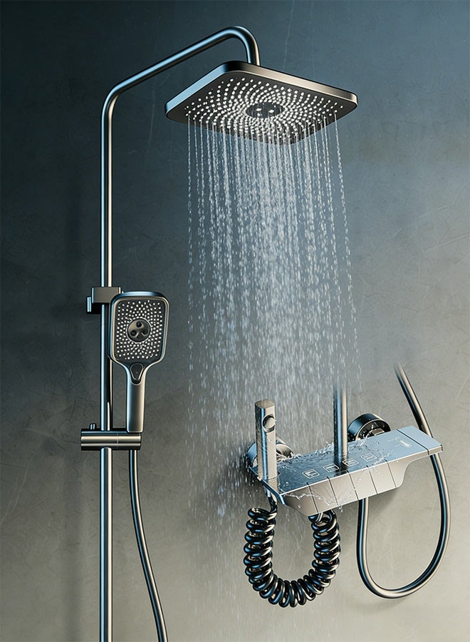 سعيد طقم دش، طقم دش جداري بأربع وظائف على شكل مفتاح بيانو، مع رأس دش، ودش يدوي بثلاث وظائف، وخلاطات حوض الاستحمام، وبخاخات بيديه، جسم نحاسي (رمادي داكن) - Image 2