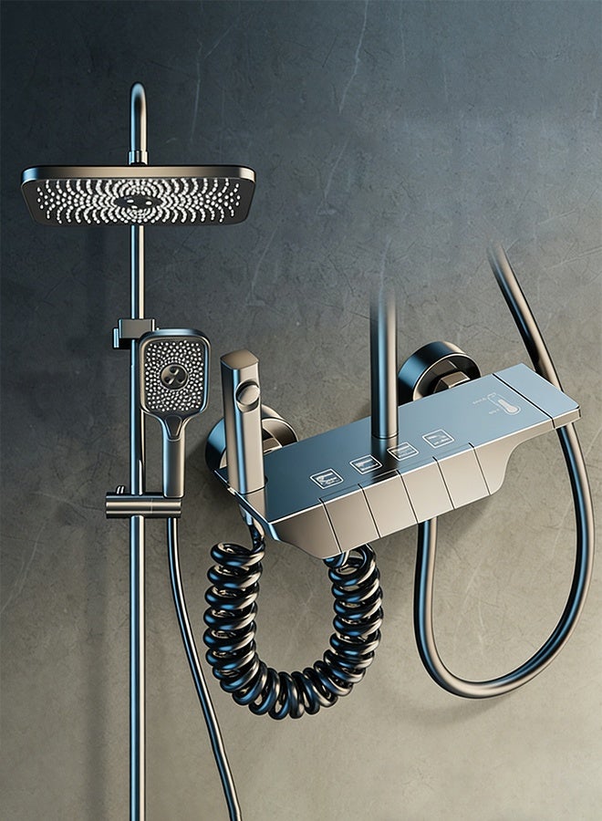 سعيد طقم دش، طقم دش جداري بأربع وظائف على شكل مفتاح بيانو، مع رأس دش، ودش يدوي بثلاث وظائف، وخلاطات حوض الاستحمام، وبخاخات بيديه، جسم نحاسي (رمادي داكن) - Image 1