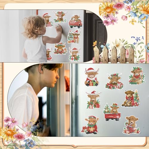 Remuuly 30 Pcs Christmas Cow Diamond Painting Magnets Christmas Diamond Art Magnet Kits for Adults Xmas Animal Refrigerator Stickers 5D Rhinestones Cow Fridge Stickers for Fridge DIY Crafts Toy Gifts - Image 2