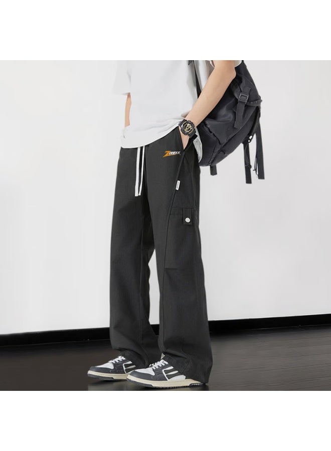 Izexx American-style Curved Knife Workwear Pants For Men, Summer Lightweight Pure Cotton Straight-leg Loose-fitting Casual Trousers Zk02 Black 3XL