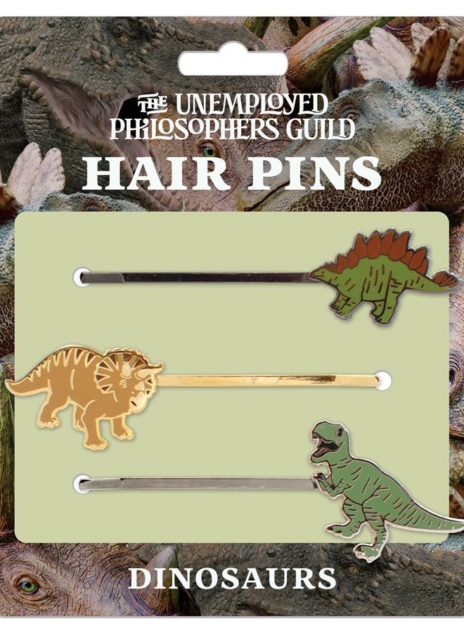 The Unemployed Philosophers Guild Dinosaur 3 Hair Pins Set - Stegosaurus, Triceratops, and Tyrannosaurus Rex - Image 1