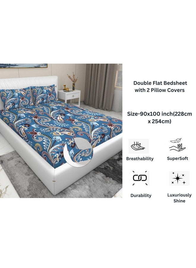 RD TREND Presents Luxurious Glace Cotton Super Soft 210 TC 360° Elastic Fitted Bedsheets for King Size (78X72X8 Inch) with 2 Pillow Covers, Color- Blue&Grey,Pattern-Geometric - Image 2