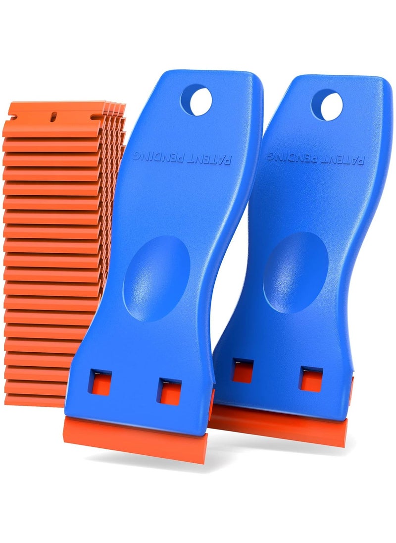 Generic Plastic Razor Blade Scraper Tool – 2-Pack Scraper Kit with 100 Refill Plastic Blades for Sticker, Decal, Label, Paint, and Adhesive Removal – Auto Window Tint, Vinyl Wrap & Glass Cleaner Tool (Blue)  - Image 1