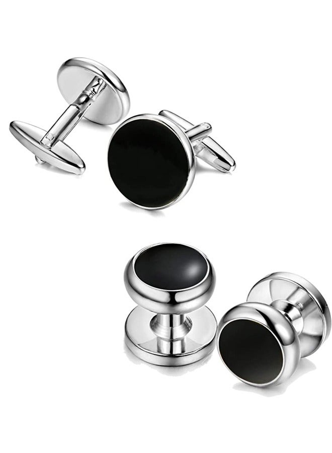 HAWAWA Cufflink for Men with Tuxedo Shirt Studs Set Tuxedo Shirt Cuff Links for Wedding Groom Business Birthday Anniversary Father's Day Gifts 8pcs Silver - Image 3
