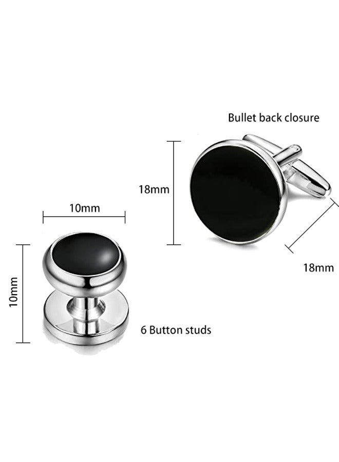 HAWAWA Cufflink for Men with Tuxedo Shirt Studs Set Tuxedo Shirt Cuff Links for Wedding Groom Business Birthday Anniversary Father's Day Gifts 8pcs Silver - Image 4