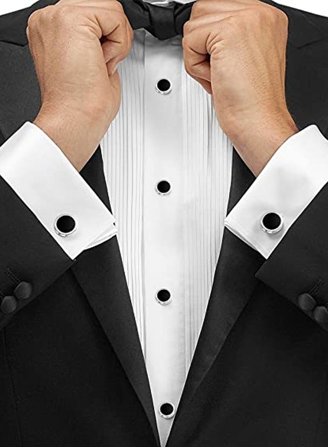 HAWAWA Cufflink for Men with Tuxedo Shirt Studs Set Tuxedo Shirt Cuff Links for Wedding Groom Business Birthday Anniversary Father's Day Gifts 8pcs Silver - Image 5