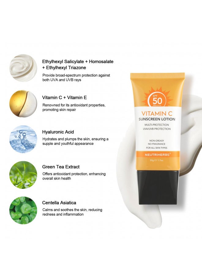 NEUTRIHERBS Sunscreen Tinted SPF 50 for Face & Body, PA++++ Sunblock Lotion, Broad Spectrum, Vitamin E and Vitamin C Face Sunscreen, Travel Sunscreen