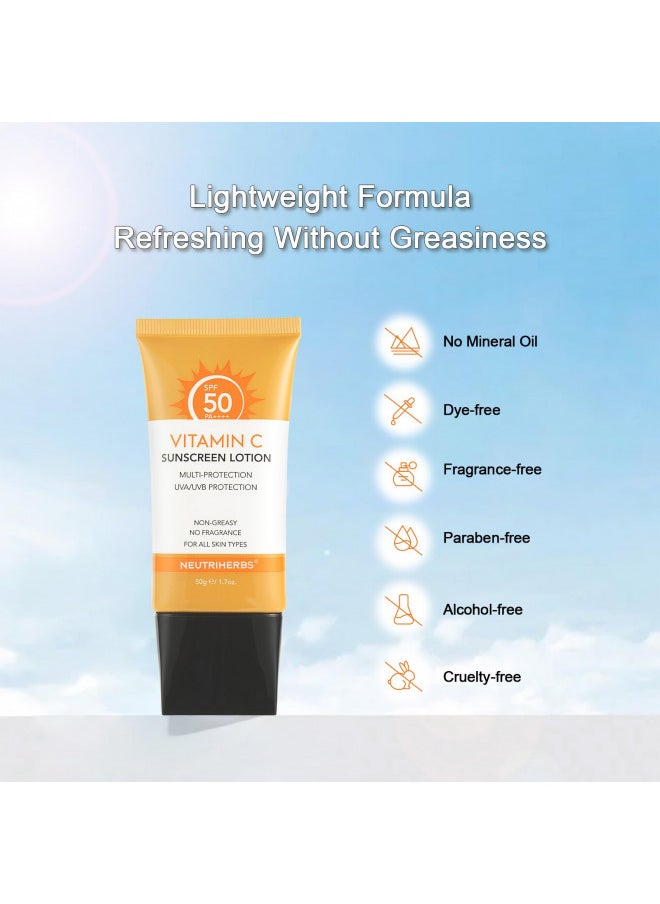 NEUTRIHERBS Sunscreen Tinted SPF 50 for Face & Body, PA++++ Sunblock Lotion, Broad Spectrum, Vitamin E and Vitamin C Face Sunscreen, Travel Sunscreen