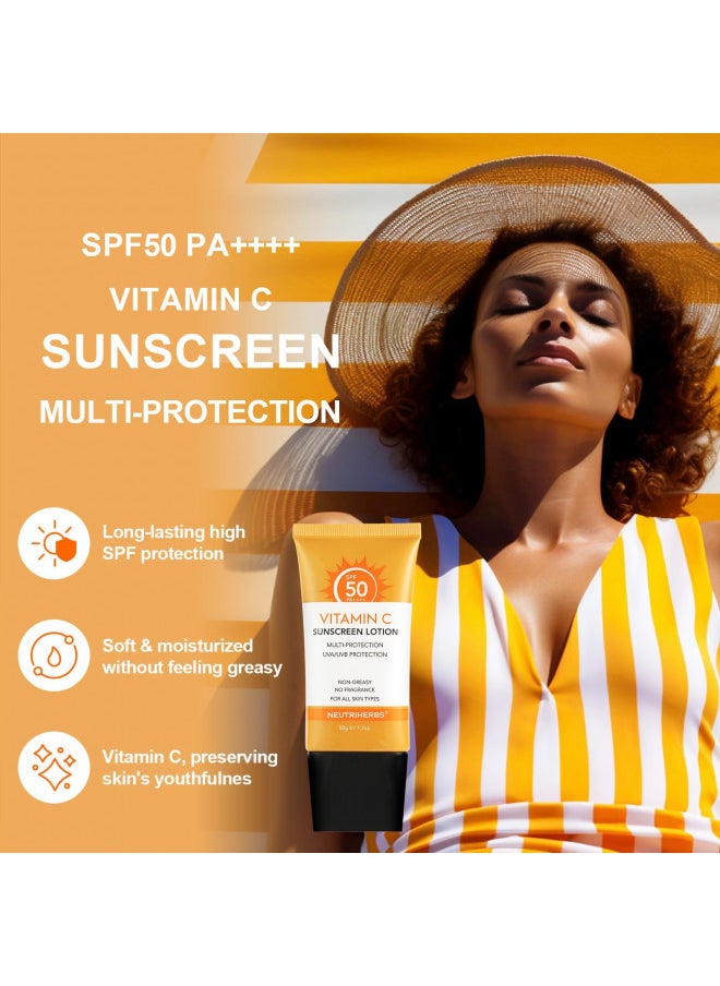 NEUTRIHERBS Sunscreen Tinted SPF 50 for Face & Body, PA++++ Sunblock Lotion, Broad Spectrum, Vitamin E and Vitamin C Face Sunscreen, Travel Sunscreen
