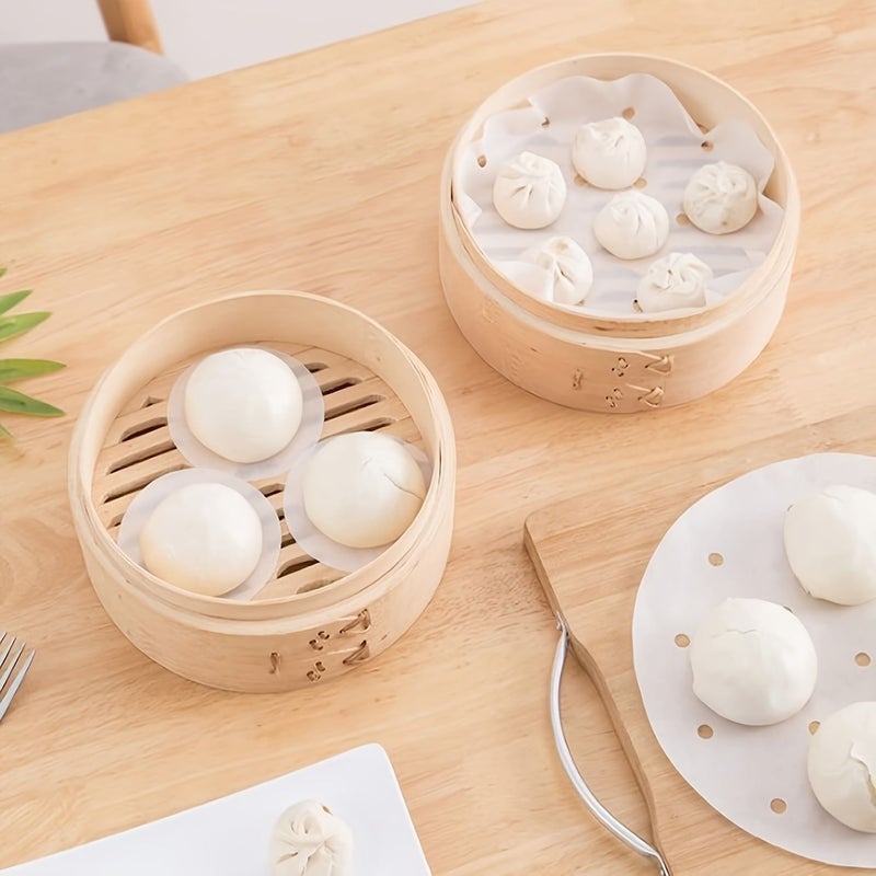 Nonstick Bamboo Steamer Liners 100pcs 7.5cm for Dumplings Bakes Cooking - Image 5