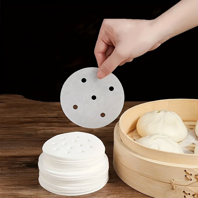 Nonstick Bamboo Steamer Liners 100pcs 7.5cm for Dumplings Bakes Cooking - Image 1