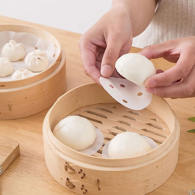 Nonstick Bamboo Steamer Liners 100pcs 7.5cm for Dumplings Bakes Cooking - Image 2
