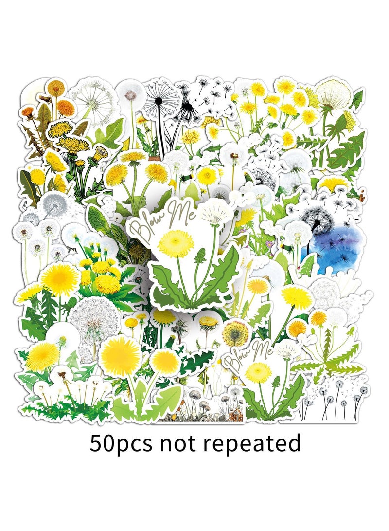 ملصقات الهندباء 50 قطعة مقاومة للماء بتصميم عصري على شكل نبات جمالي لأجهزة الكمبيوتر المحمول وزجاجة الماء ولوح التزلج وسجل القصاصات والسيارات والأمتعة والدراجات النارية والجيتار والكمبيوتر وملصقات الزهور اللطيفة المقاومة للماء للبالغين - Image 5