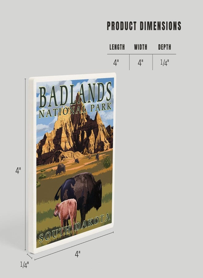 Lantern Press Badlands National Park, South Dakota, Bison Scene, Painterly Series (Absorbent Ceramic Coaster, Single, Cork Back, Kitchen Table Decor) - Image 5