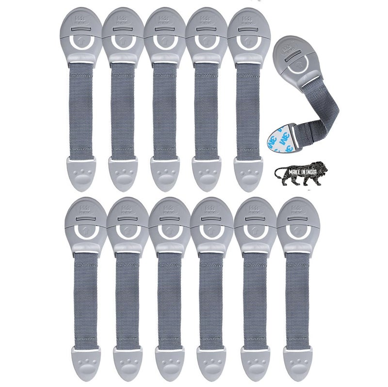 Kids Station Furniture Safety Locks for Baby Safety - Strong and Adhesive Child/Toddler/Infants Safety Locks for Drawers, Cabinets, Fridge and Cupboard - Baby Proofing Product - Pack of 12 (Grey) - Image 1