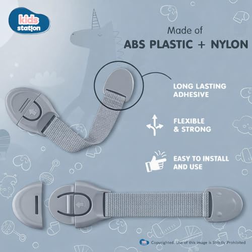 Kids Station Furniture Safety Locks for Baby Safety - Strong and Adhesive Child/Toddler/Infants Safety Locks for Drawers, Cabinets, Fridge and Cupboard - Baby Proofing Product - Pack of 12 (Grey) - Image 4