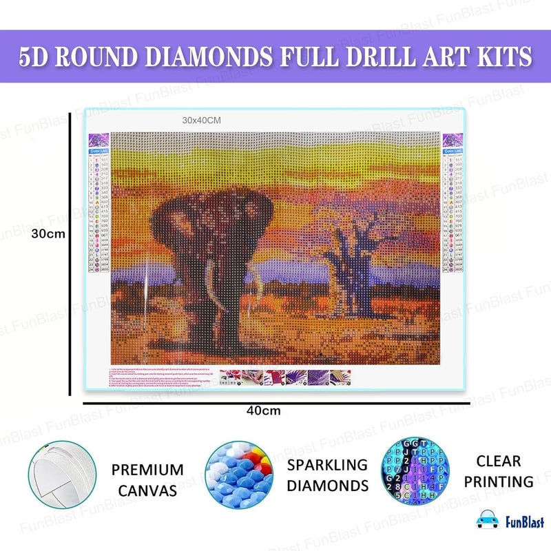 FunBlast FunBlast 5D Diamond Painting Kit 12x16inch Diamond Painting Kit for Adults Kids Suitable for Home Leisure and Wall Decoration Gift for Kids and Adults Elephant  - Image 2