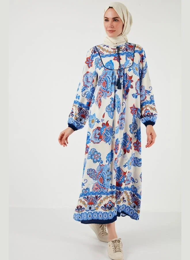 ليلا فستان ماكسي ليلا بنمط مقيد وياقة على شكل حرف  للنساء