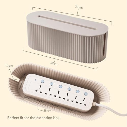Soko Cable Management Box with Mobile Stand | Cords Hider & Surge Protector | Concealer for Power Strips, Router, TV, Gadget Wires Storage Organizer Tray for Desk, Table - Home, Office - Beige - Image 2