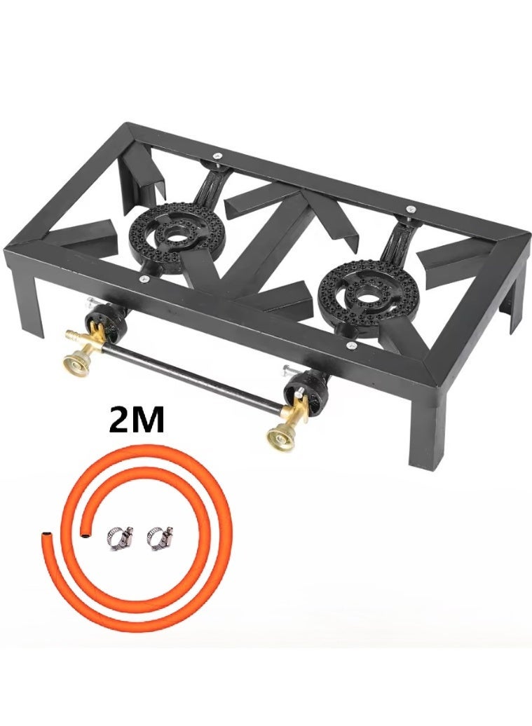 REFURA 2 burner gas stove black with 2-meter gas hose - Image 1