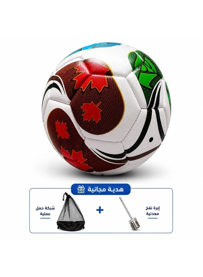 كرة قدم مقاس 5 ابيض 2026, كرة متينة للتدريب واللعب مع شبكة حمل وابرة نفخ معدنية - Image 2