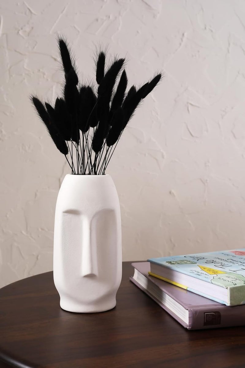PUREZENTO Ceramic White Face Vase 6 Inch Pack of 1 Smooth Textured Decorative Face Vase for Dried Flowers and Pampas Grass Vases for Modern Home Decor Living Room Office Decor - Image 4