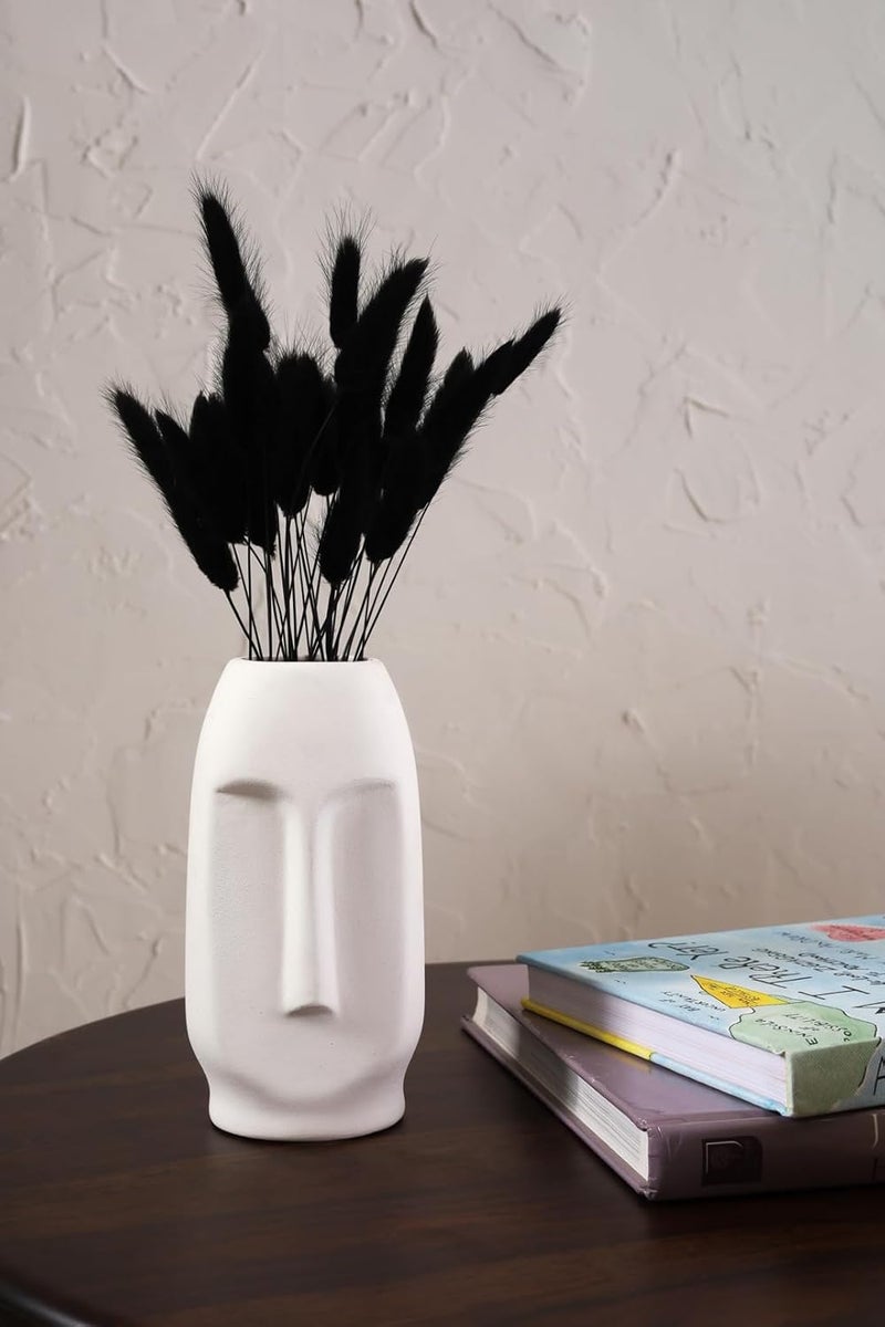 PUREZENTO Ceramic White Face Vase 6 Inch Pack of 1 Smooth Textured Decorative Face Vase for Dried Flowers and Pampas Grass Vases for Modern Home Decor Living Room Office Decor - Image 1