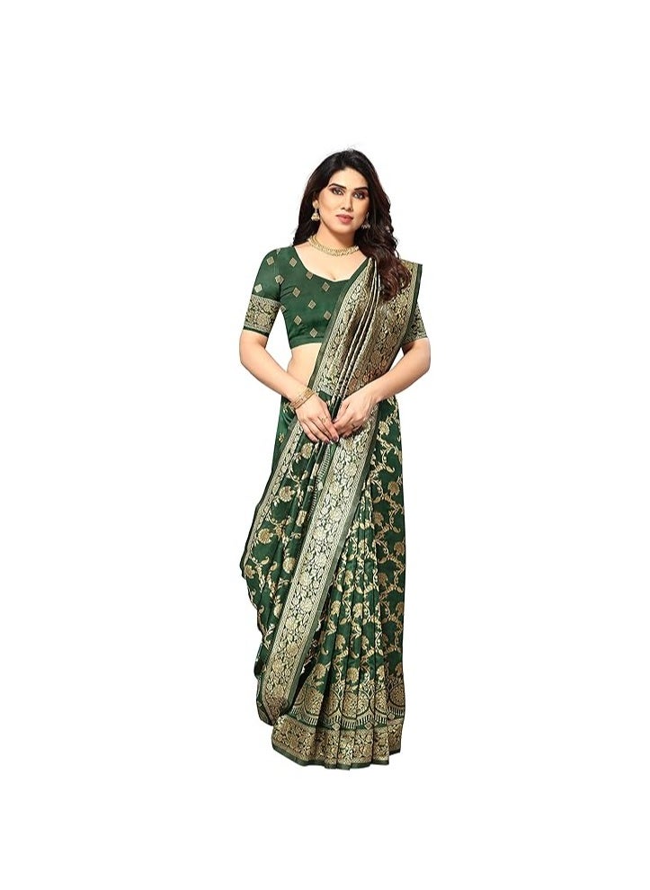 Accessorize Kingdom - Women's Banarasi Jacquard Silk Saree With Blouse Piece (Free Size) - Image 1