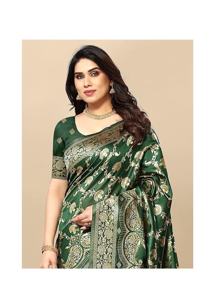Accessorize Kingdom - Women's Banarasi Jacquard Silk Saree With Blouse Piece (Free Size) - Image 1