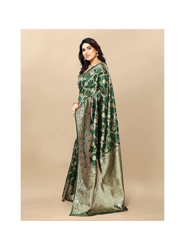 Accessorize Kingdom - Women's Banarasi Jacquard Silk Saree With Blouse Piece (Free Size) - Image 1