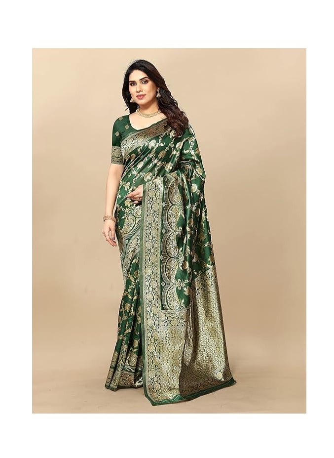 Accessorize Kingdom - Women's Banarasi Jacquard Silk Saree With Blouse Piece (Free Size) - Image 1