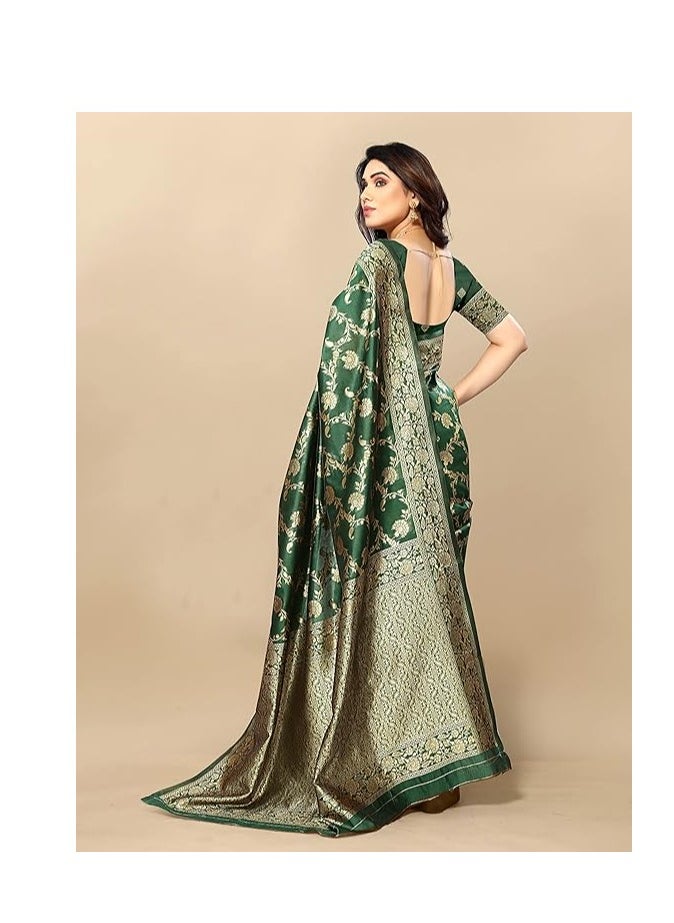 Accessorize Kingdom - Women's Banarasi Jacquard Silk Saree With Blouse Piece (Free Size) - Image 1