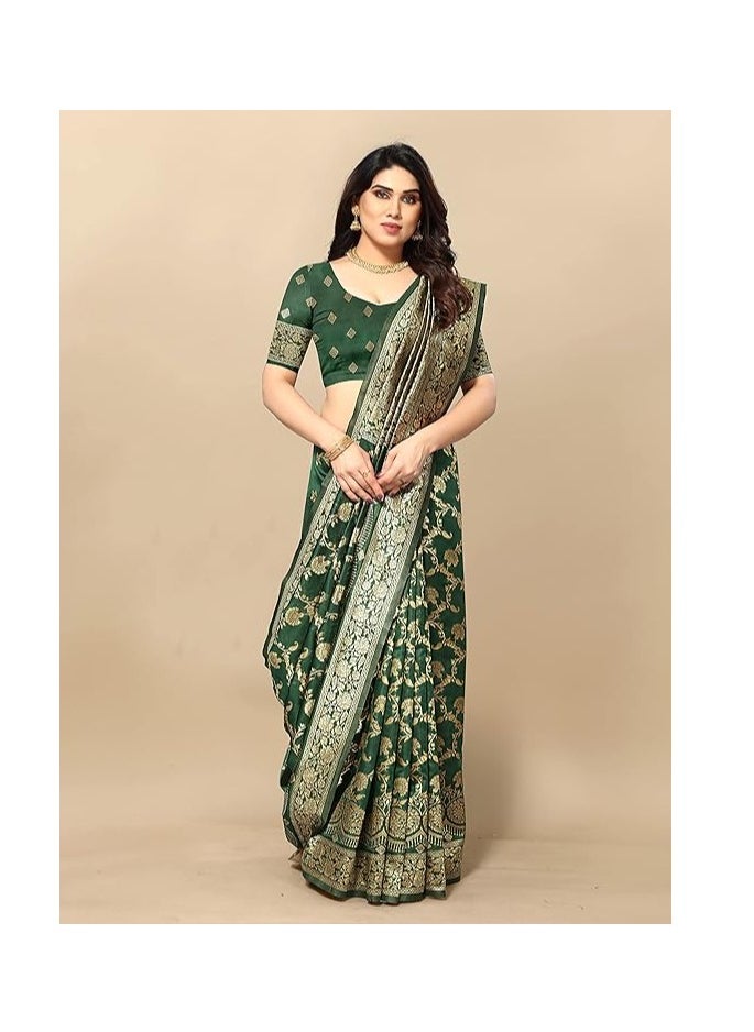 Accessorize Kingdom - Women's Banarasi Jacquard Silk Saree With Blouse Piece (Free Size) - Image 1