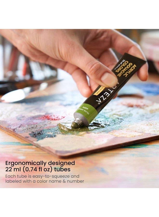 ARTEZA Acrylic Gouache Paint, Acrylic Paint Set of 36 Colors, Matte Finish, 22ml/0.74 oz Gouache Paint Tubes - Image 3