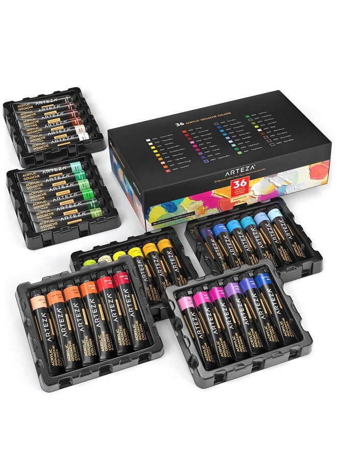 ARTEZA Acrylic Gouache Paint, Acrylic Paint Set of 36 Colors, Matte Finish, 22ml/0.74 oz Gouache Paint Tubes - Image 1