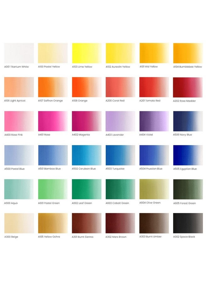 ARTEZA Acrylic Gouache Paint, Acrylic Paint Set of 36 Colors, Matte Finish, 22ml/0.74 oz Gouache Paint Tubes - Image 2