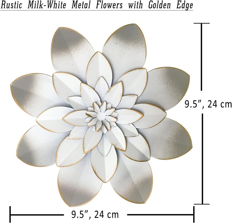 Picfarce White Metal Flower Wall Art Decor, 9.5“ Rustic Modern Floral Sculpture, Distressed Hanging Home Decoration Accent Artworks for Indoor Bedroom Living Room Office Outdoor Garden Patio - Image 4