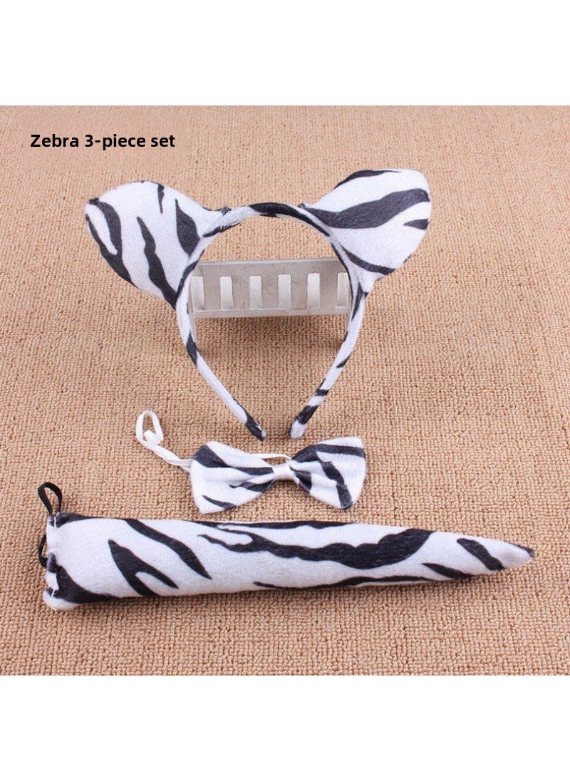 1 x 5 pcs Kids Cartoon Animal Costume Set Rabbit Ears Tail Bowtie Zebra 3-piece set