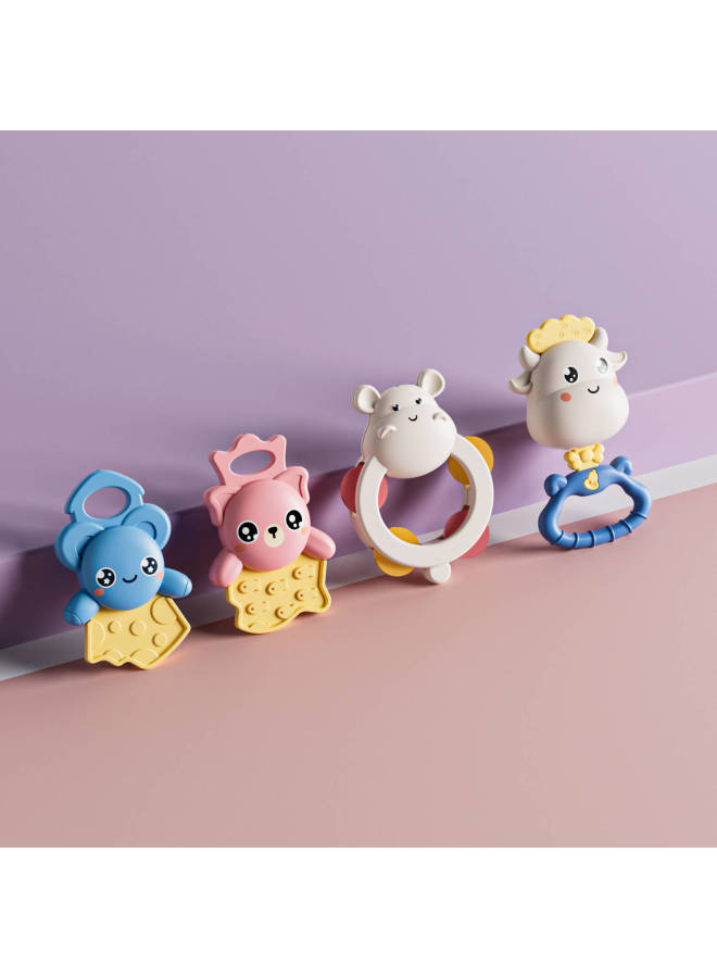 Baby Gum Baby Hand Ball Rattle Multifunctional Poached Early Education Puzzle Hammer Baby Toys Wholesale-Color:Hippo Tambourine + Gum Calf, 2 Gum Bears (4 Random Colors)  - Image 1
