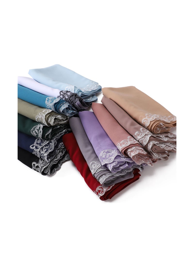 إسكدنيا New Lace Lace Trimmed Edge Solid Pearl Chiffon Long Scarf Single Color Headband Cover Scarf Female - Image 2