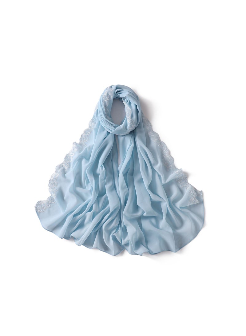 إسكدنيا New Lace Lace Trimmed Edge Solid Pearl Chiffon Long Scarf Single Color Headband Cover Scarf Female - Image 1