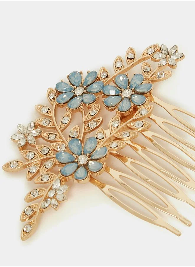 ستايلي Floral Rhinestone Hair Comb