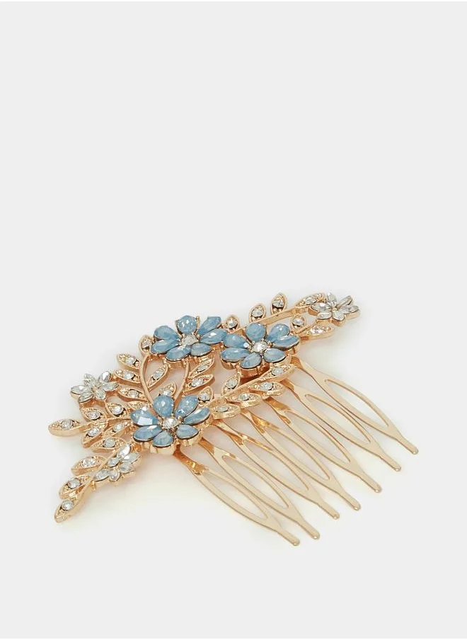ستايلي Floral Rhinestone Hair Comb